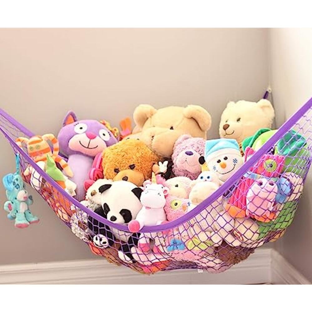 MiniOwls Toy Hammock Organizer, XL Purple Stuffed Animals Storage